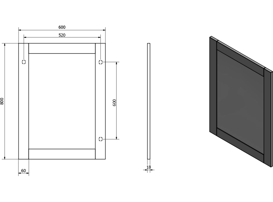 Aqualine FAVOLO zrkadlo v ráme 60x80cm, biela mat FV060