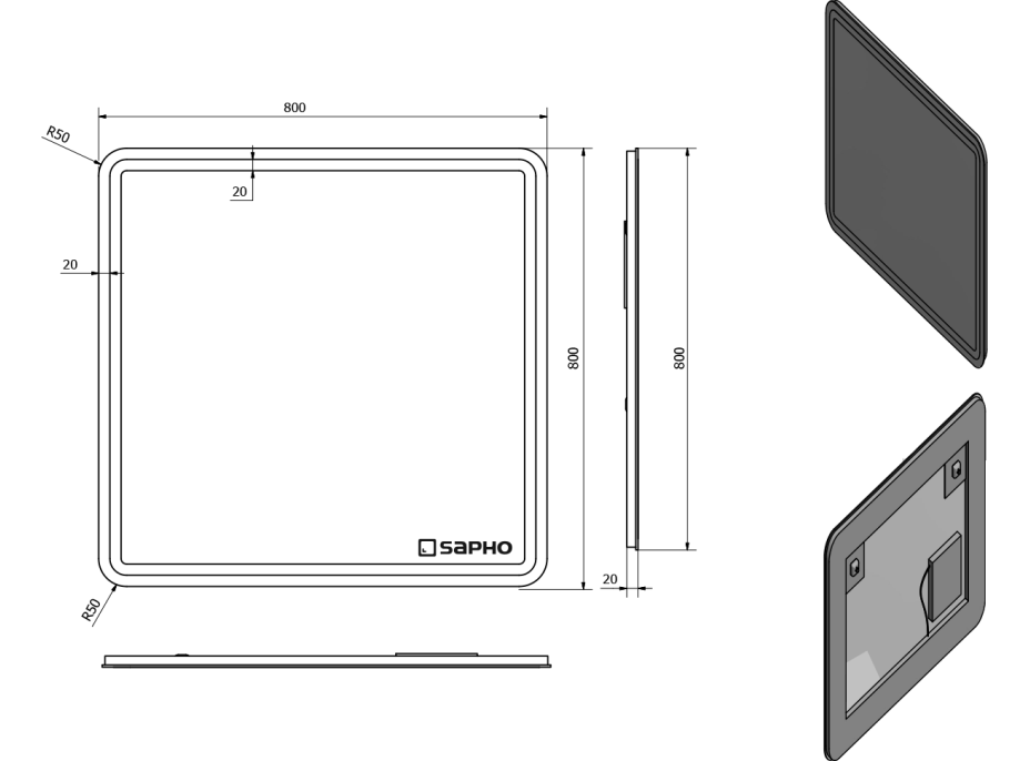 Sapho NYX zrkadlo s LED osvetlením 800x800mm NY080