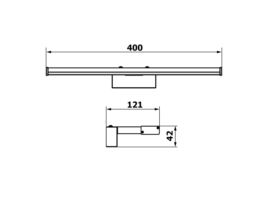 Sapho CHICAGO LED svietidlo, 400x120x40mm, 8W, 230V, plast, čierna mat AU468