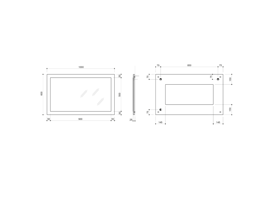 Sapho NIROX zrkadlo v ráme 1000x600mm, antracit matný NX106-3434