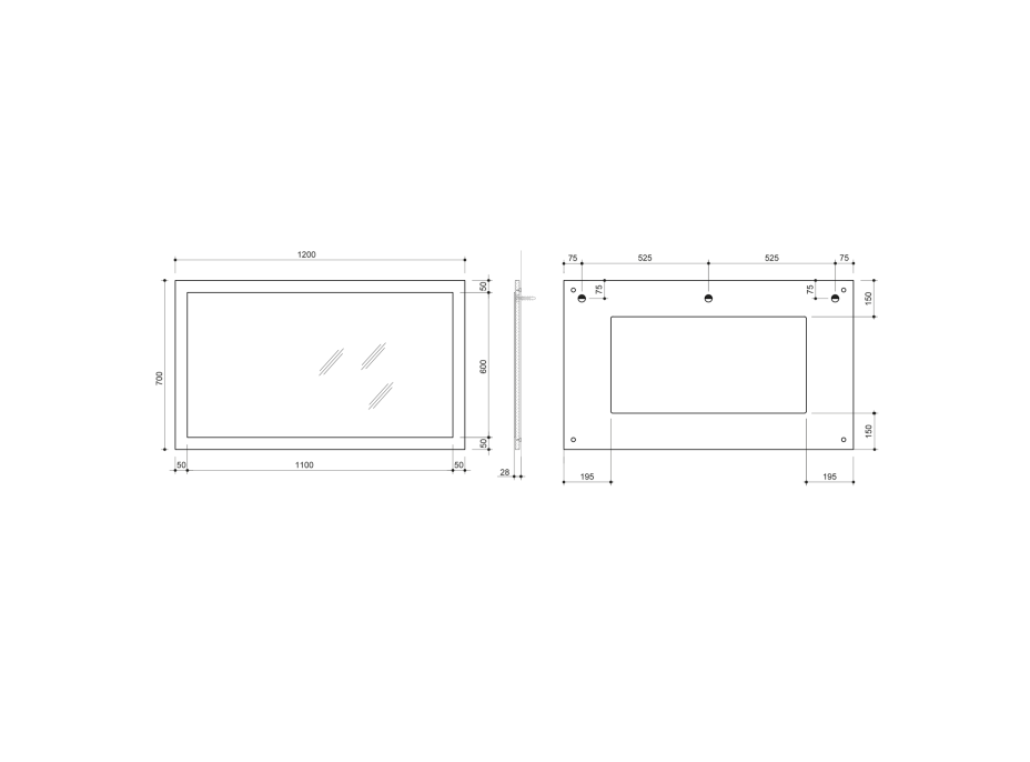 Sapho NIROX zrkadlo v ráme 1200x700xmm, biela lesk NX127-3030