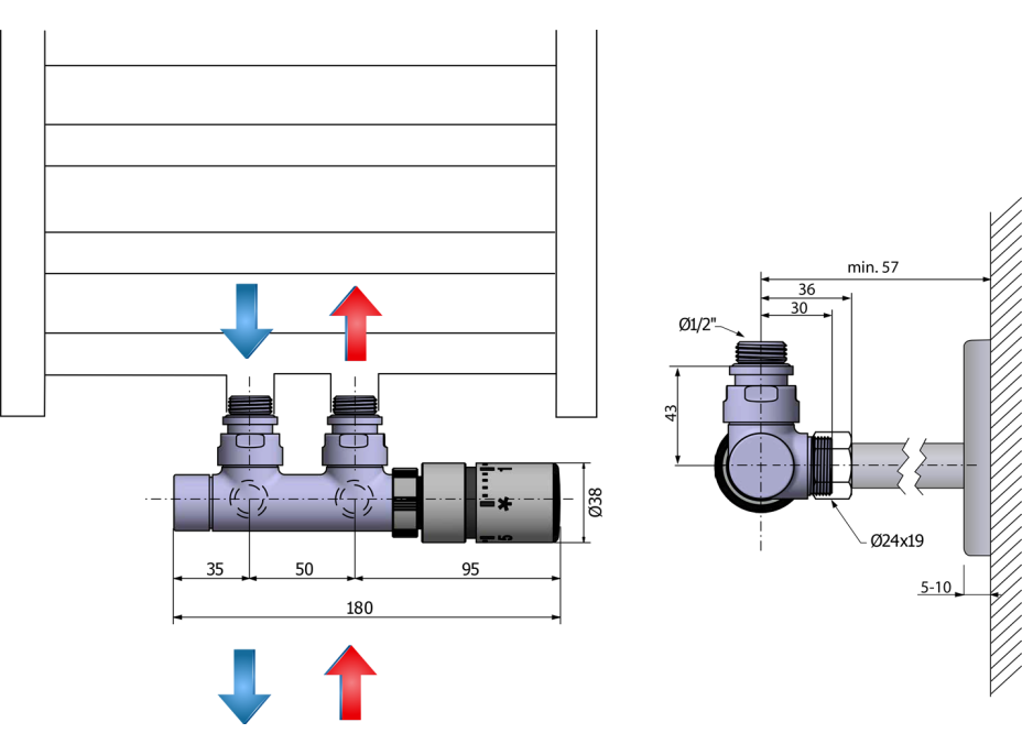 Sapho TWIN pripojovacia sada ventilov termostatická pre stredové pripojenie, pravá, chróm CP3010S