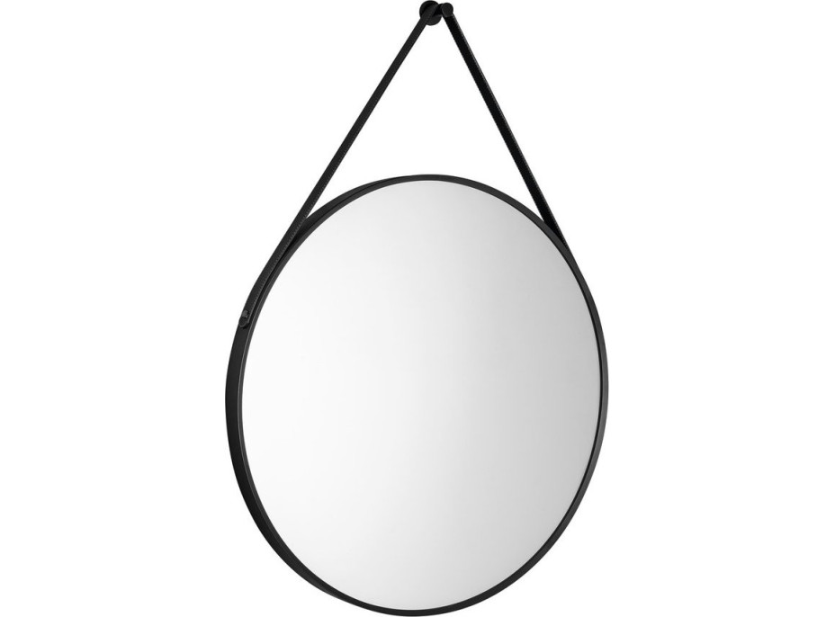 Aqualine STAGO okrúhle zrkadlo ø 60cm, kožený opasok, čierna mat SG065