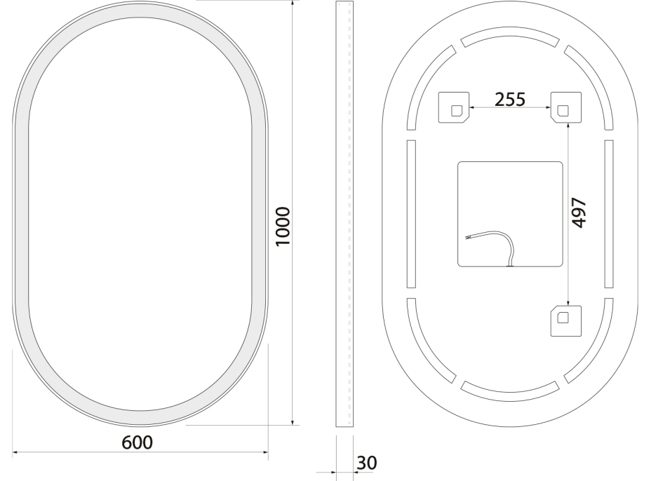 Sapho PARGA oválne zrkadlo s LED osvetlením 60x100cm PG600