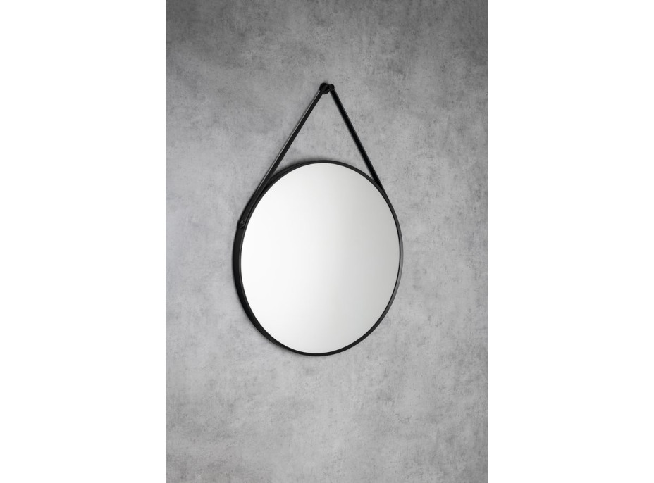 Aqualine STAGO okrúhle zrkadlo ø 60cm, kožený opasok, čierna mat SG065
