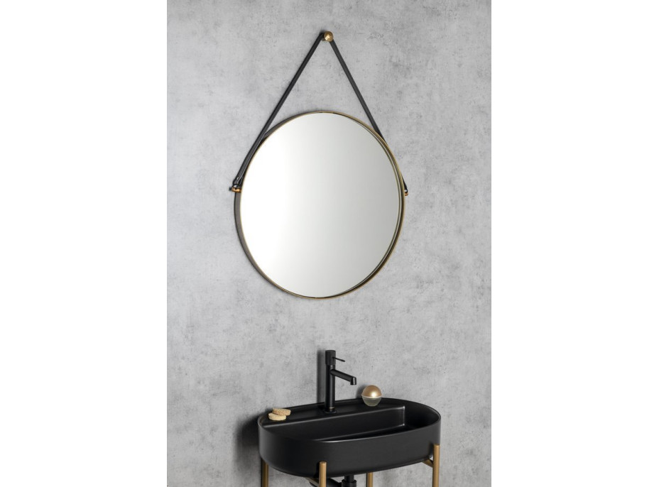 Sapho ORBITER okrúhle zrkadlo s koženým pásikom ø 60cm, zlato mat ORT060G