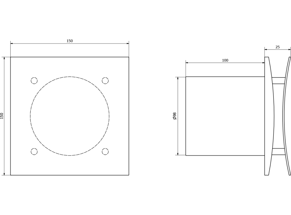 Sapho EIRA kúpeľňový ventilátor axiálny, 15W, potrubie 100mm, biela EI101