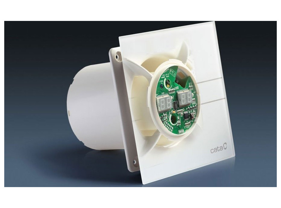 Cata E-100 GTH kúpeľňový ventilátor axiálny s automatom, 4W/8W, potrubie 100mm, biela 00900200