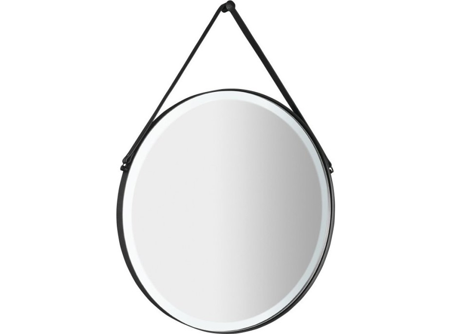 Sapho ORBITER okrúhle zrkadlo s LED osvetlením ø 70cm, kožený opasok, čierna mat ORL070