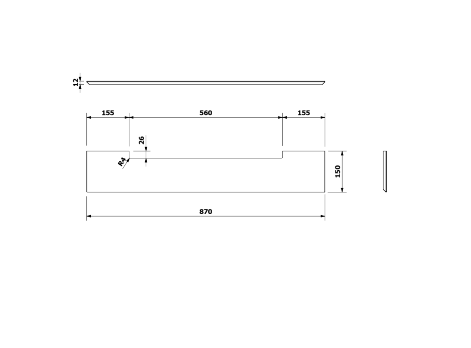 Sapho PONTE polica Rockstone 870x12x150mm, biela mat RS008