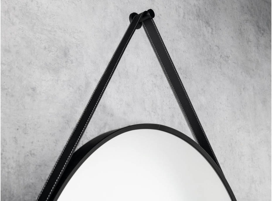 Aqualine STAGO okrúhle zrkadlo ø 60cm, kožený opasok, čierna mat SG065