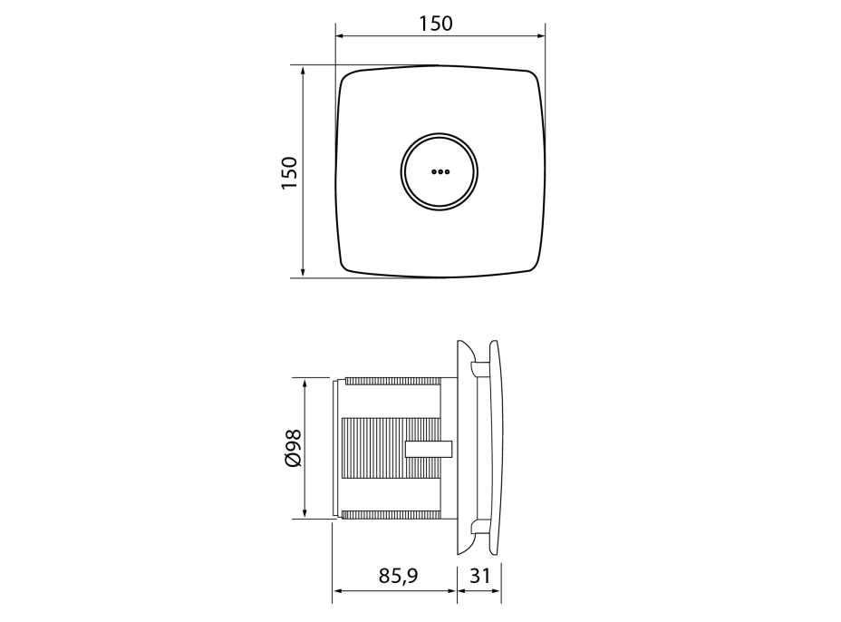 Cata X-MART 10 kúpeľňový ventilátor axiálny, 15W, potrubie 100mm, nerez mat 01040000