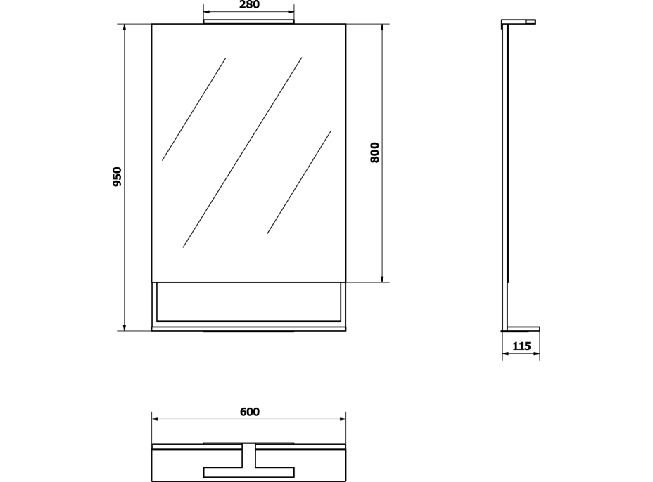 Sapho ERUPTA zrkadlo s LED osvetlením a policou 60x95cm, čierna mat ERU310