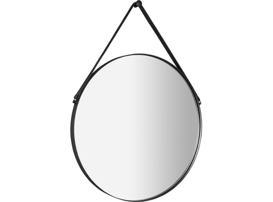 Sapho ORBITER okrúhle zrkadlo s koženým pásikom ø 50cm, čierna mat ORT050