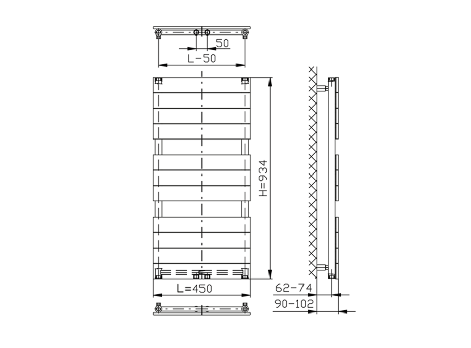 Aqualine BONDI vykurovacie teleso 450x934 mm, Antracit DC405T