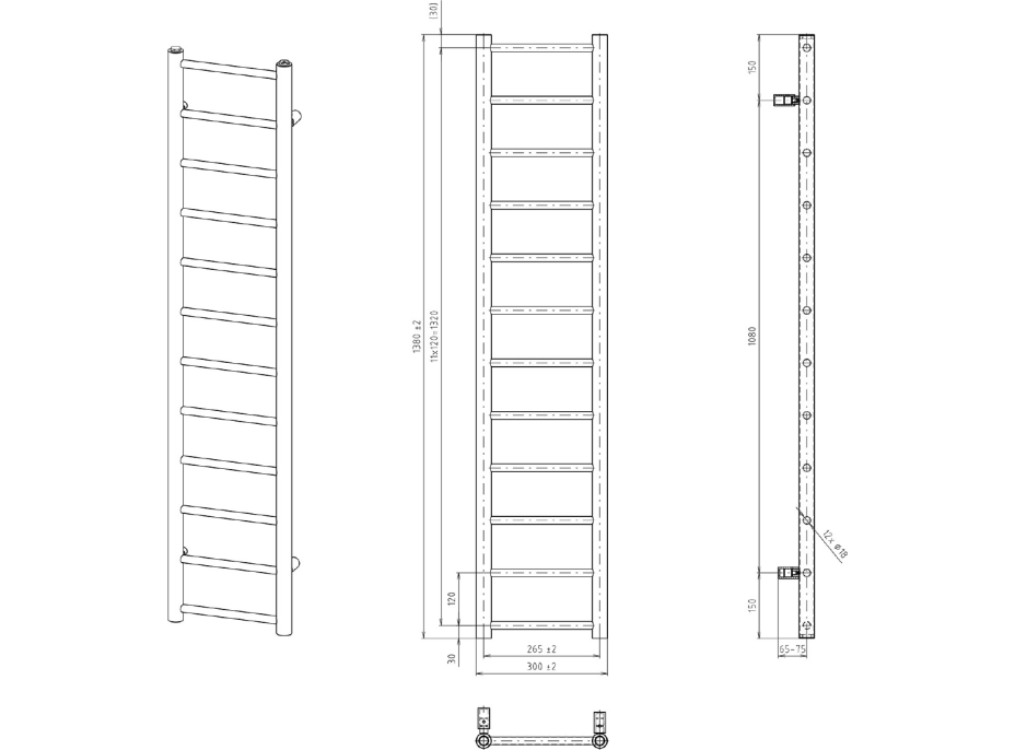 Sapho DINA vykurovacie teleso 300x1380 mm, čierna mat IR373B