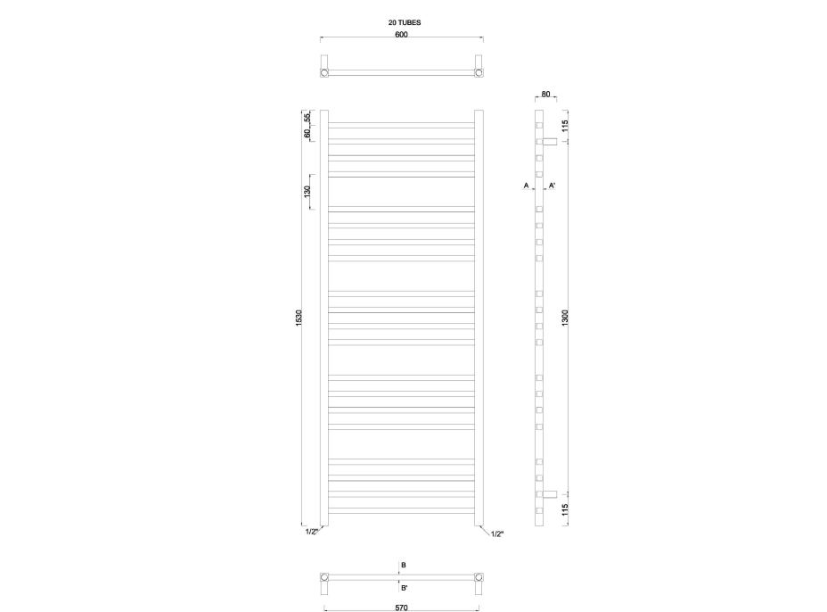 Sapho METRO vykurovacie teleso 600x1530 mm, chróm 0411-02