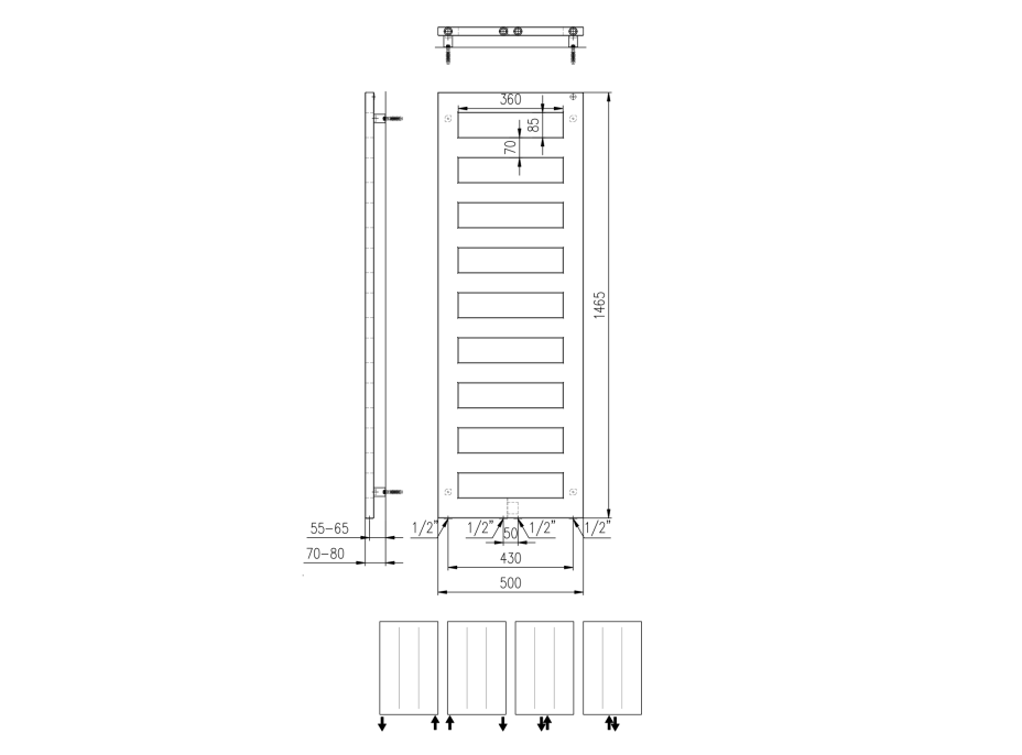Sapho BLOCK vykurovacie teleso 500x1465 mm, čierna mat IR185