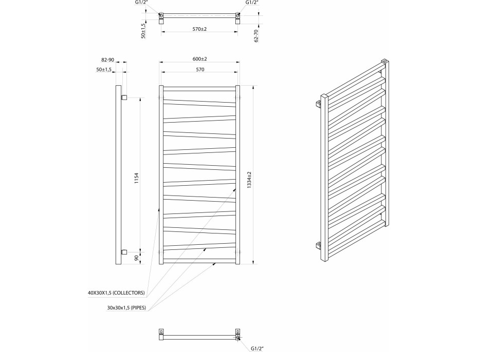 Sapho ZIG vykurovacie teleso 600x1334 mm, čierna mat ZG613B