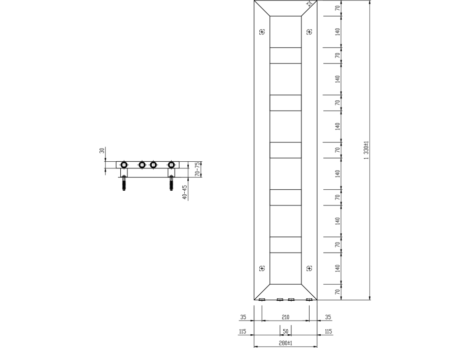 Sapho BLOCK vykurovacie teleso 280x1330 mm, čierna mat IR181