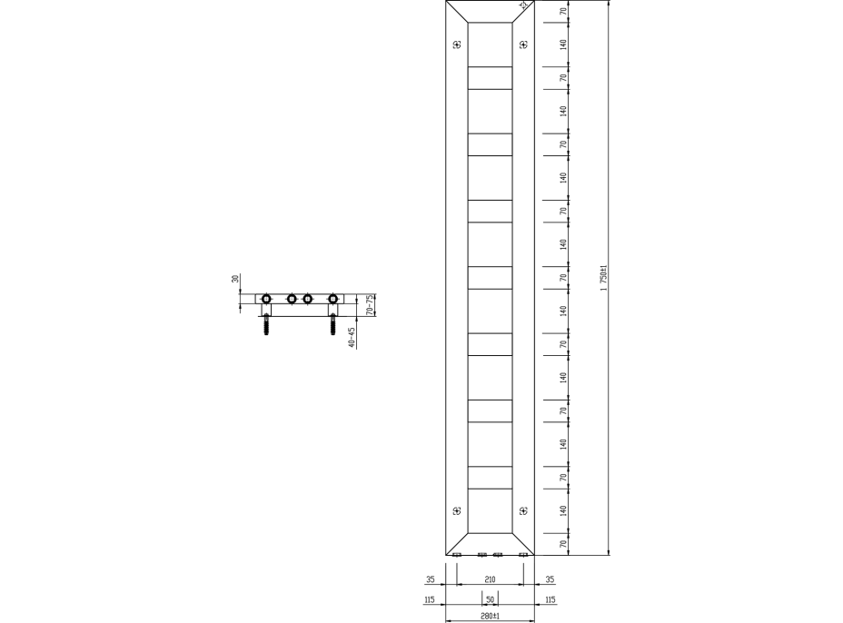 Sapho BLOCK vykurovacie teleso 280x1750 mm, čierna mat IR182