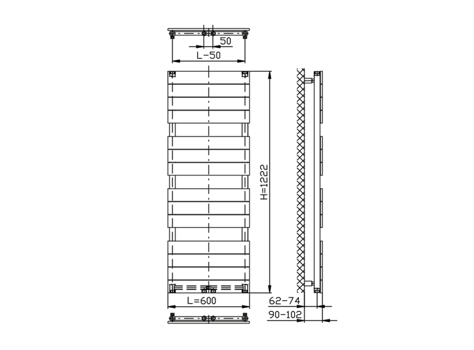 Aqualine BONDI vykurovacie teleso 600x1222 mm, Antracit DC425T