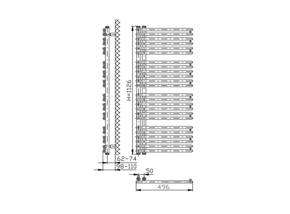 Aqualine TUBINI vykurovacie teleso 496x1126 mm, Antracit DC305T