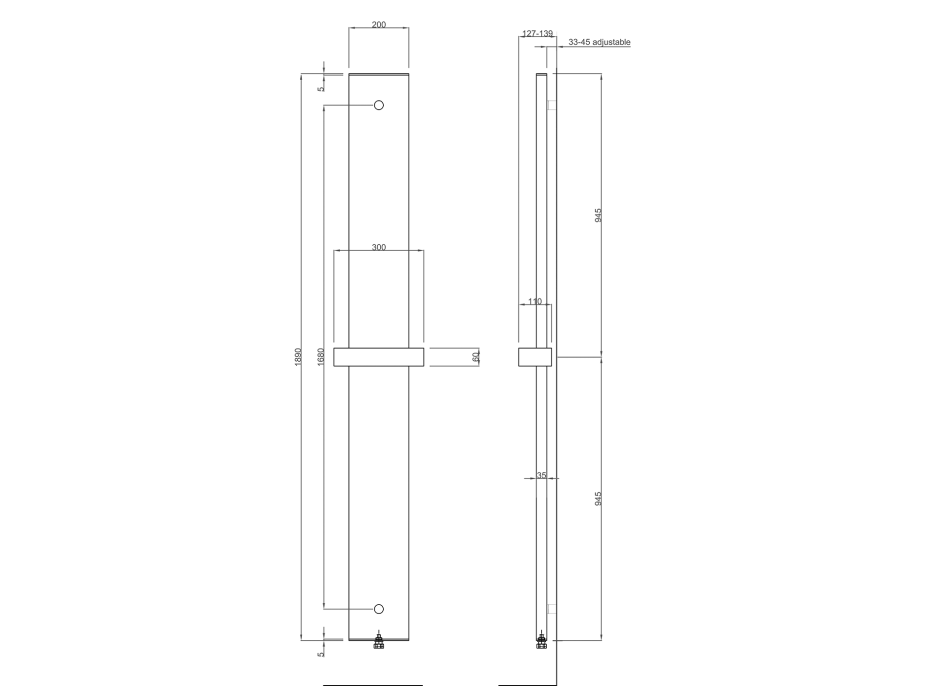 Ridea OTHELLO MONO SLIM hliníkové vykurovacie teleso 300x1890mm, biela mat 2301189030SB