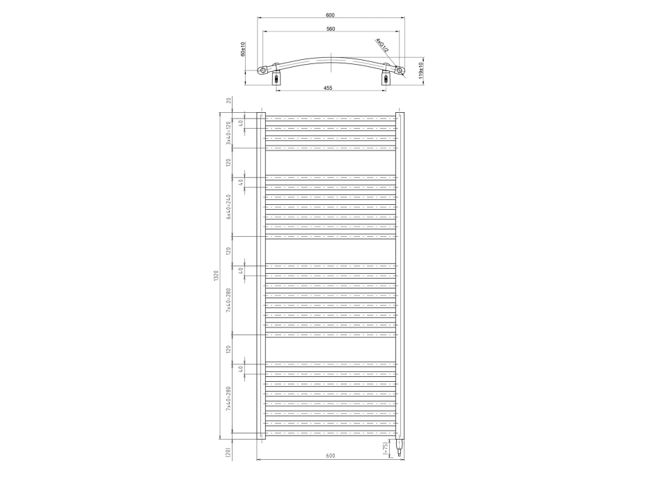 Aqualine ORBIT-E elektrické vykurovacie teleso oblé 600x1320 mm, 600 W, biela ILEO36T