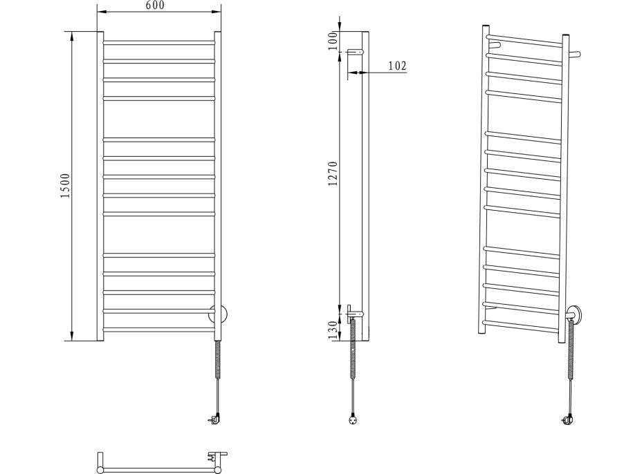 Sapho REDONDO elektrický sušiak uterákov, okrúhly, 600x1500 mm, 130 W, nerez lesk ER250V