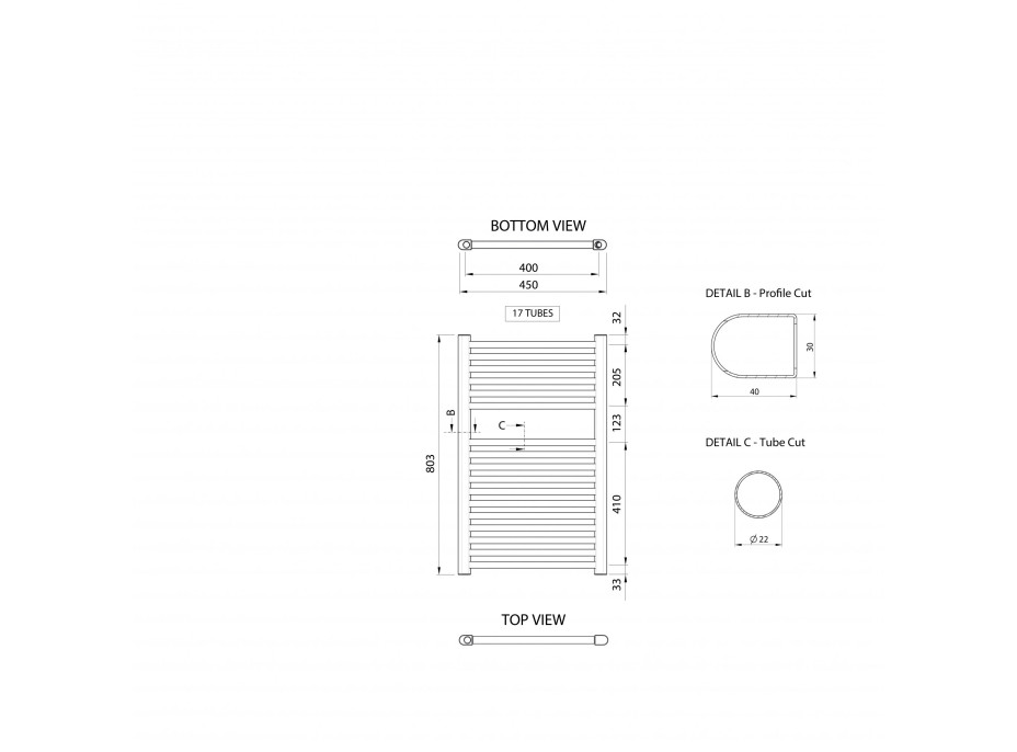 Aqualine ALYA vykurovacie teleso rovné 450x803mm, chróm LLR101