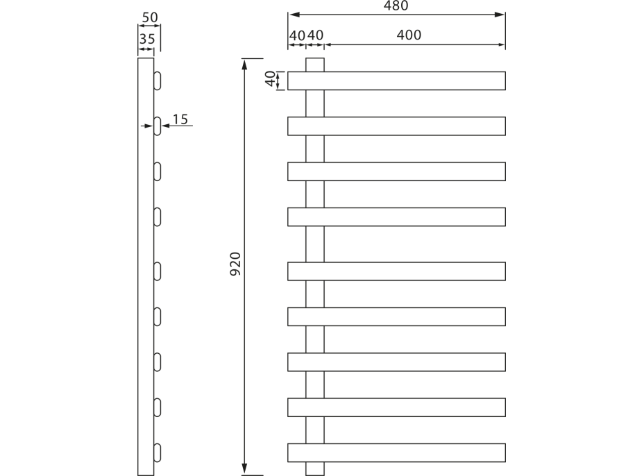 Sapho ELCOR elektrický sušiak uterákov 480x920x50 mm, 128 W, čierna mat EB460