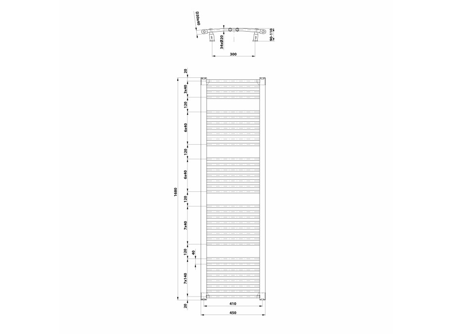 Aqualine ORBIT vykurovacie teleso s bočným pripojením 450x1680 mm, biela ILO64T