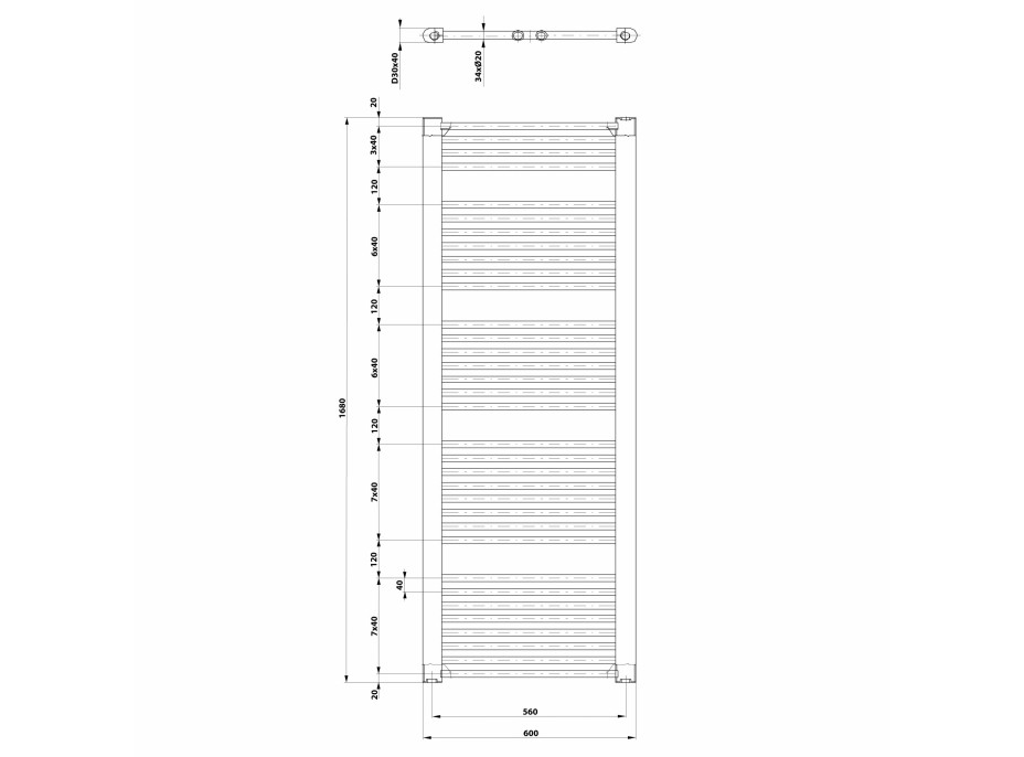 Aqualine DIRECT vykurovacie teleso s bočným pripojením 600x1680 mm, biela ILR66T