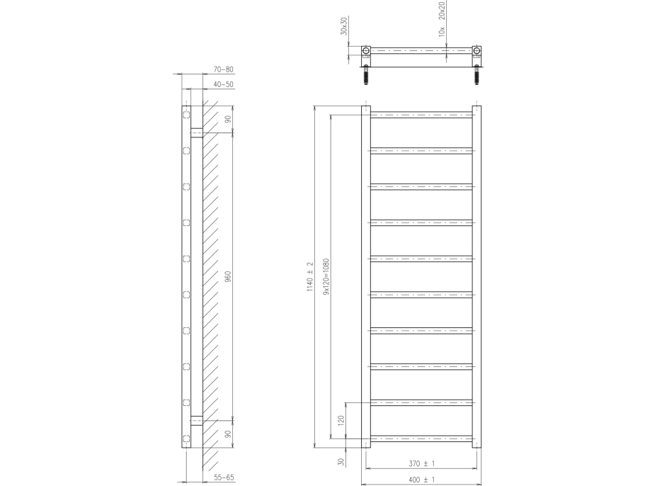 Sapho METRO LIGHT vykurovacie teleso 400x1140 mm, čierna mat IR445TB