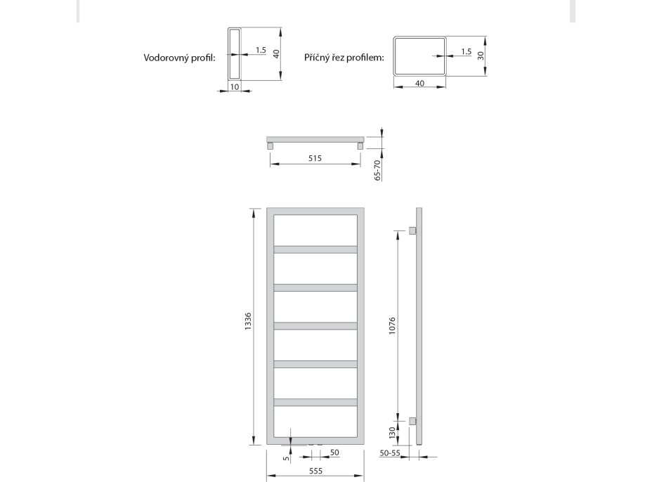 Sapho DENALI vykurovacie teleso 550x1336 mm, antracit DN613A