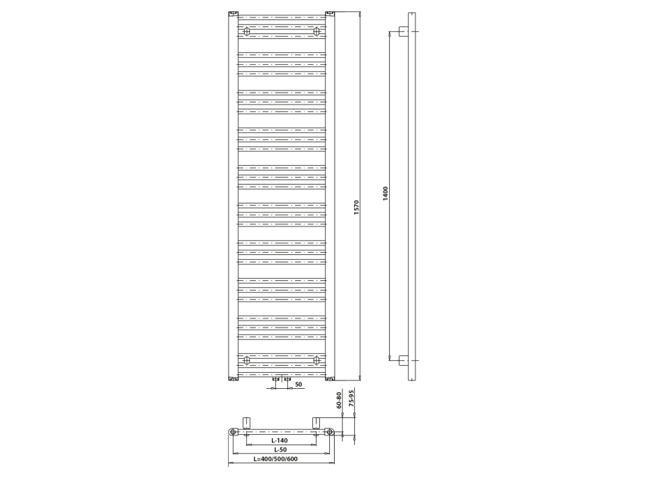 Bruckner ALBRECHT vykurovacie teleso 500x1570mm, stredové pripojenie, chróm 600.115.1