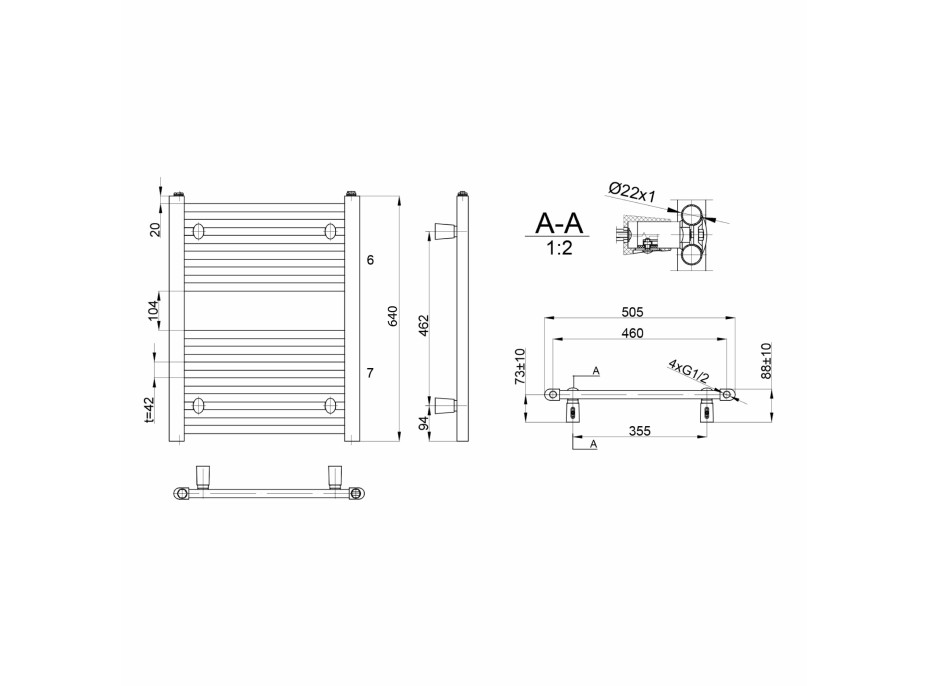 Aqualine DIRECT vykurovacie teleso s bočným pripojením 500x640 mm, biela ILR65T