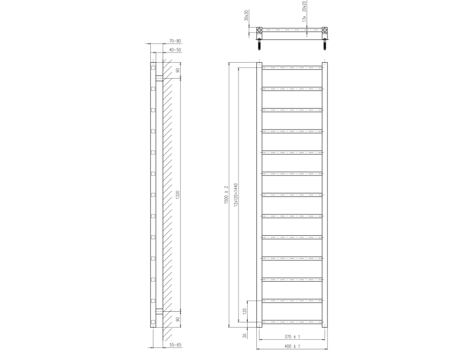 Sapho METRO LIGHT vykurovacie teleso 400x1500 mm, čierna mat IR447TB