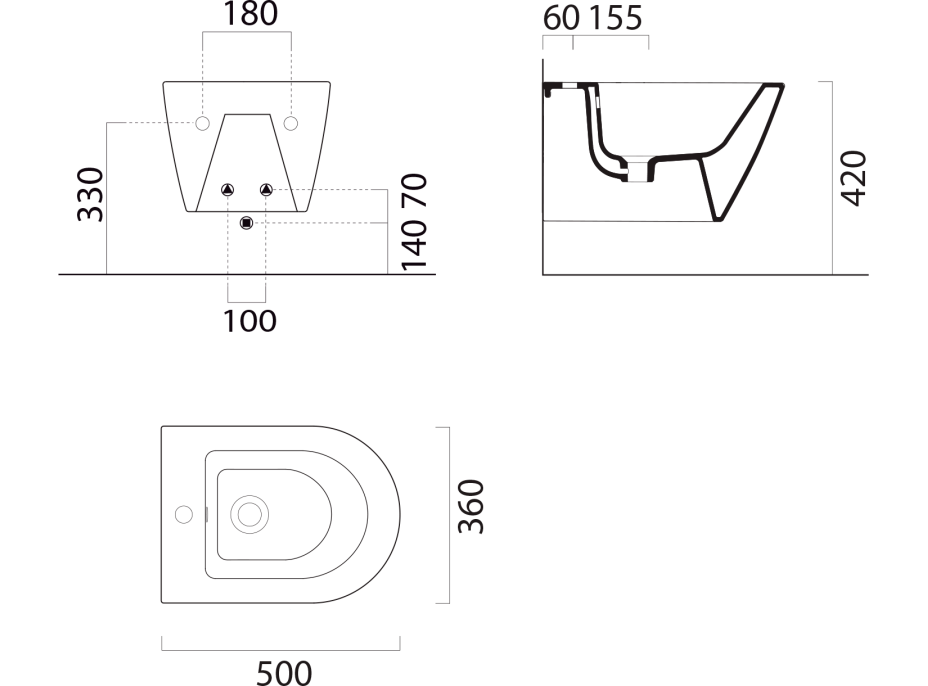 GSI KUBE X bidet závesný 36x50cm, čierna mat 9464126