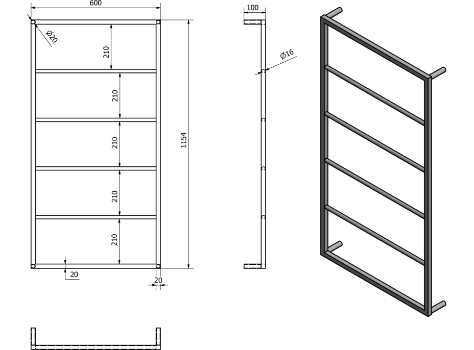 Sapho SKA nástenný sušiak uterákov 600x1150x100mm, biela mat SKA512