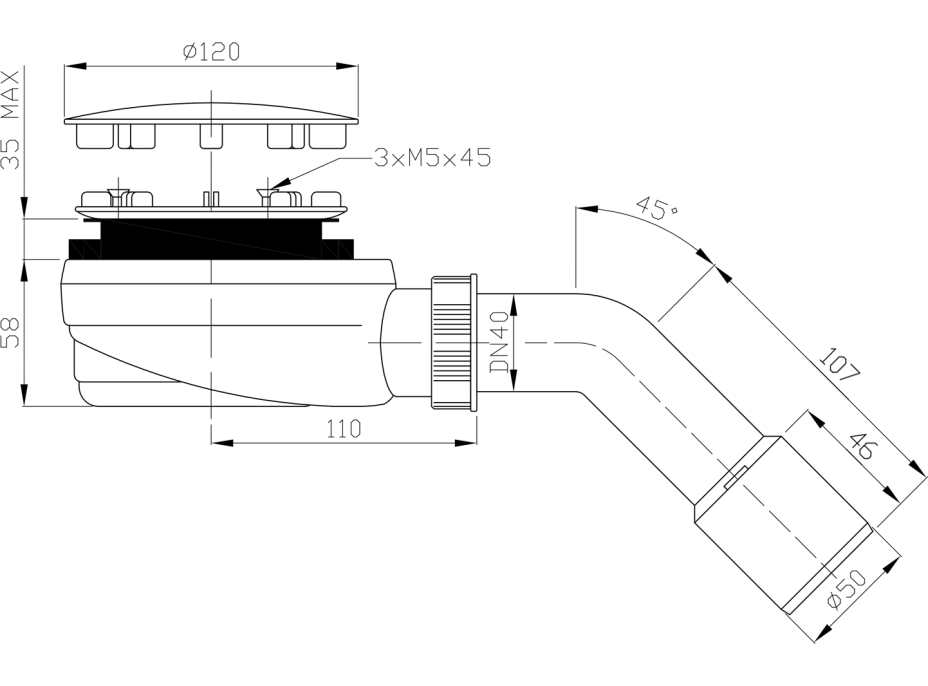 Bruckner Vaničkový sifón nízky, priemer otvor 90mm, DN40/50, krytka nerez lesk 162.940.3