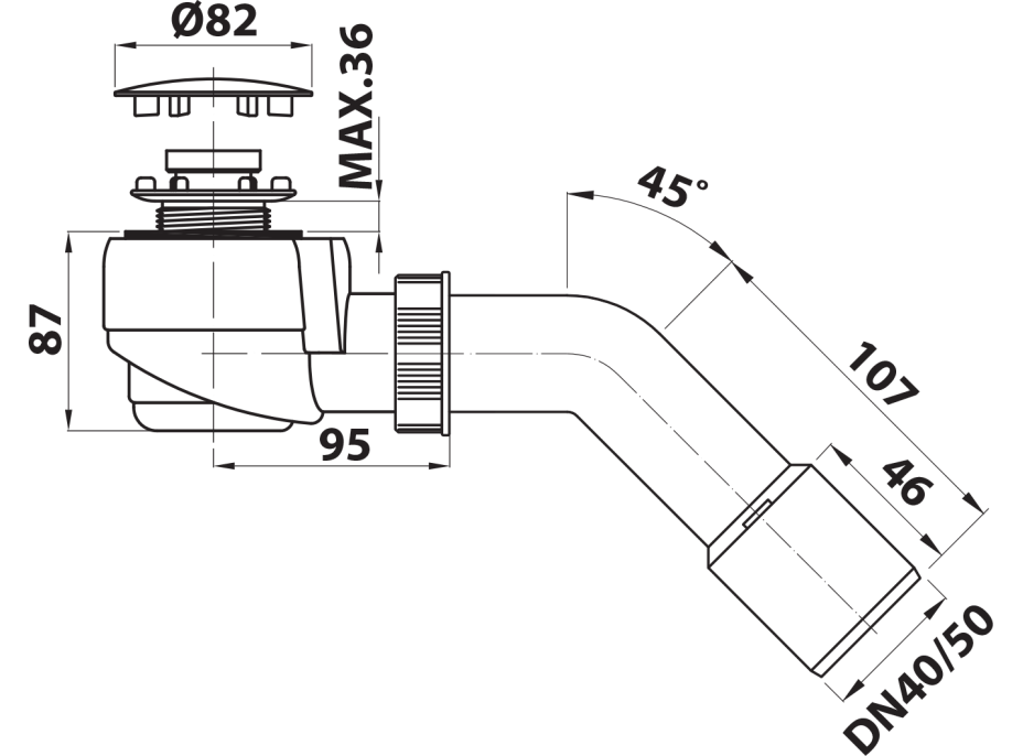 Bruckner Vaničkový sifón, priemer otvoru 50mm, DN40/50, krytka nerez lesk 162.540.3