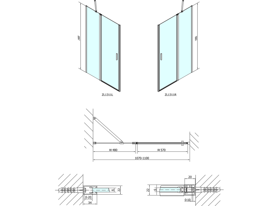 Polysan ZOOM LINE sprchové dvere 1100mm, číre sklo ZL1311