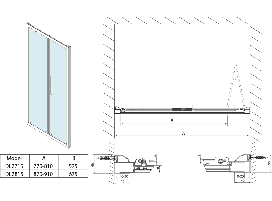 Polysan LUCIS LINE skladacie sprchové dvere 900mm, číre sklo DL2815