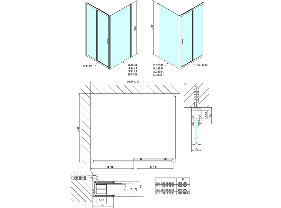 Polysan EASY LINE sprchové dvere 1100mm, sklo Brick EL1138