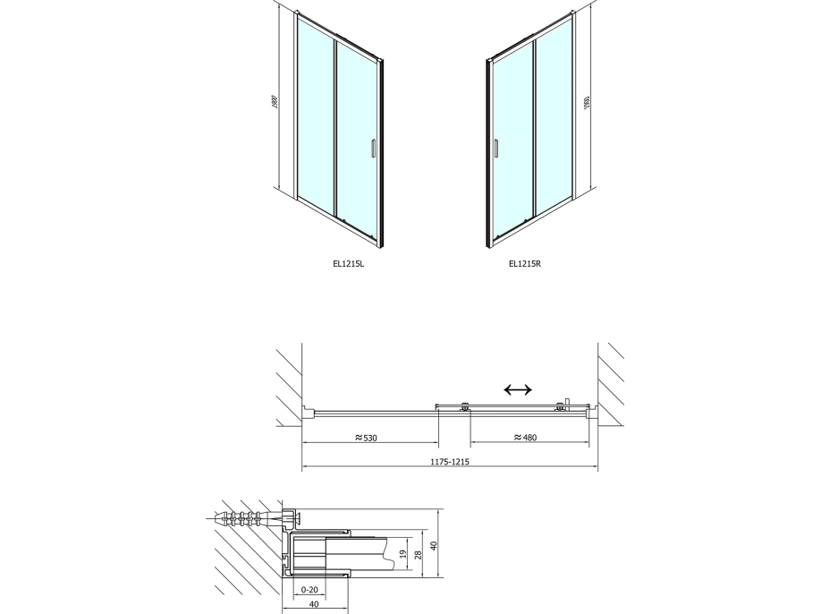 Polysan EASY LINE sprchové dvere 1200mm, číre sklo EL1215