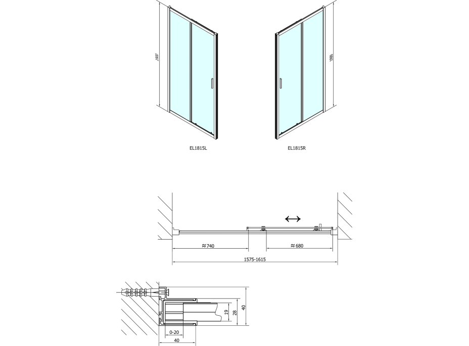 Polysan EASY LINE sprchové dvere 1600mm, číre sklo EL1815