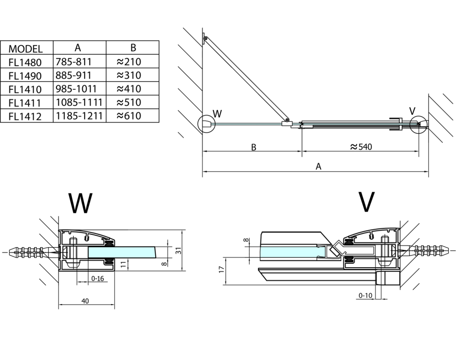 Polysan FORTIS LINE sprchové dvere do niky 1200mm, číre sklo, pravé FL1412R