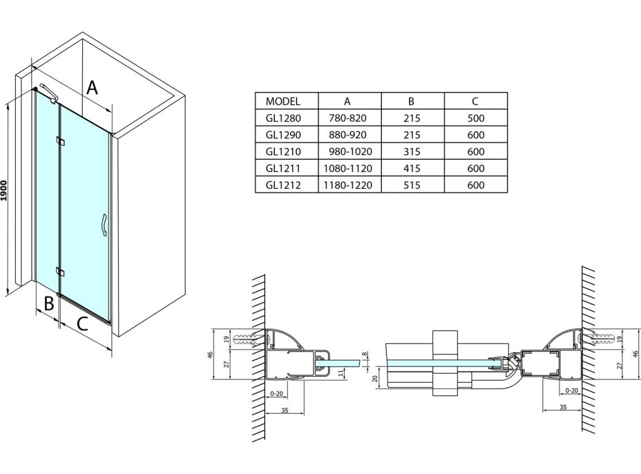 Gelco LEGRO sprchové dvere do niky 800mm, číre sklo GL1280